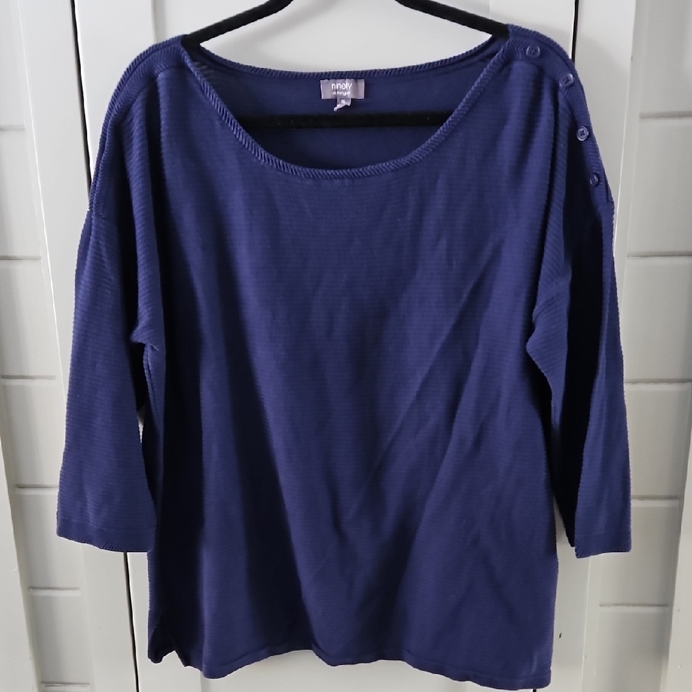 Ninety Dark Blue Ribbed Knit Top Sz XL PTP 26